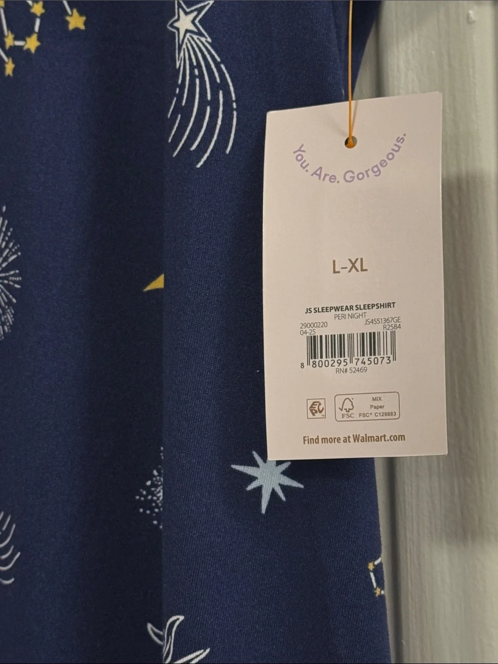 JoySpun Women’s Short Sleeve Moon & Stars Sleep Shirt L/XL Navy Blue NWT